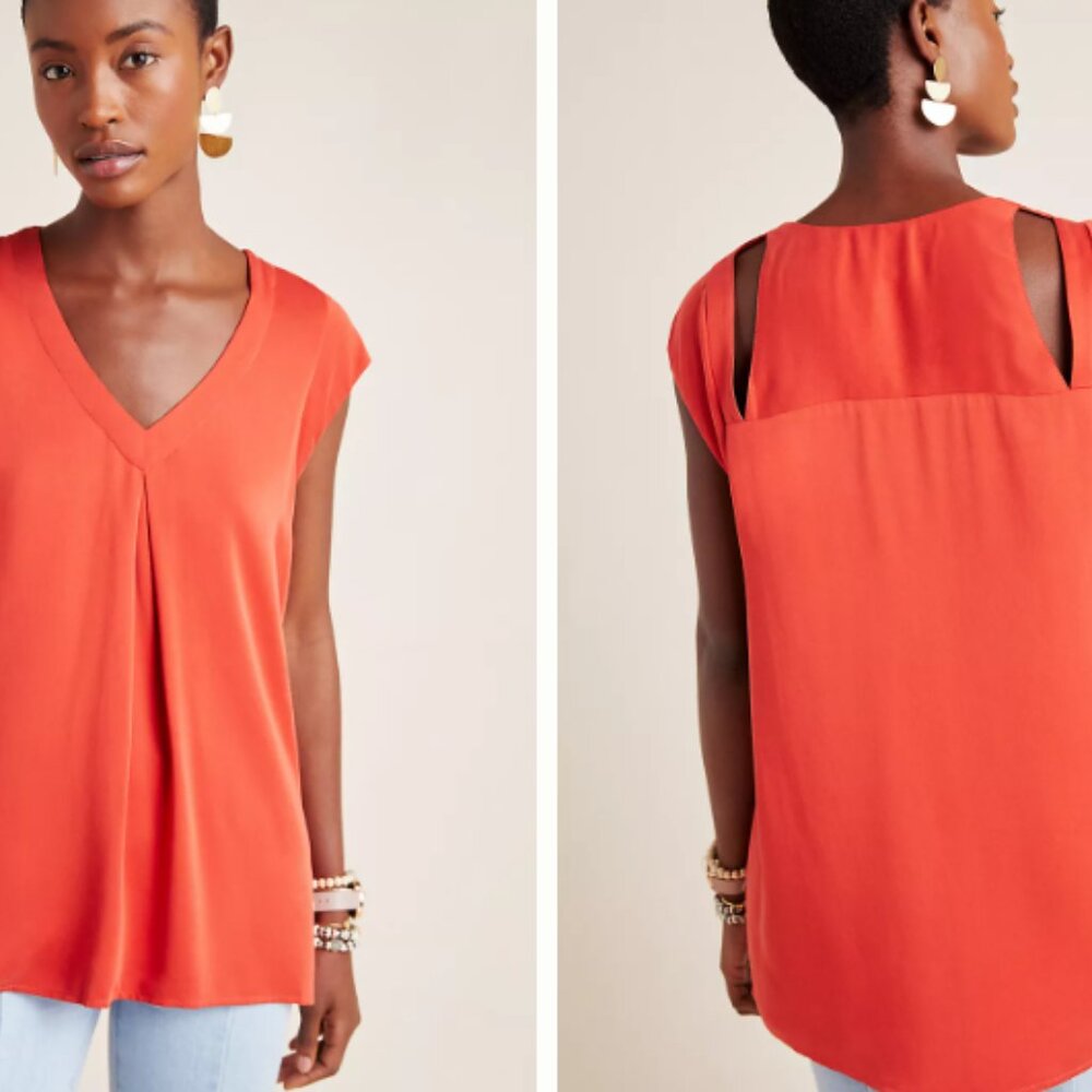 Maeve by Anthropologie Alley Cupro Tunic Red Orange V-Neck